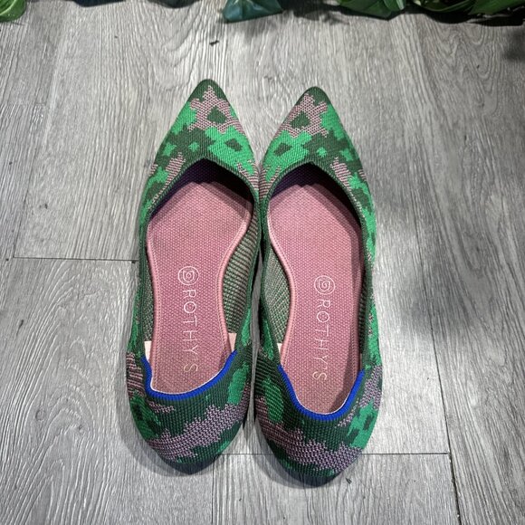 Rothy’s THE POINT Green Pink Camo Knit Pointed Toe Slip On Flats Women’s Size 10 - Picture 6 of 9
